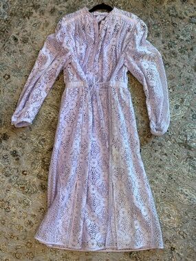 Jil Sander Lavender Lace Long-Sleeve Midi Dress FR36